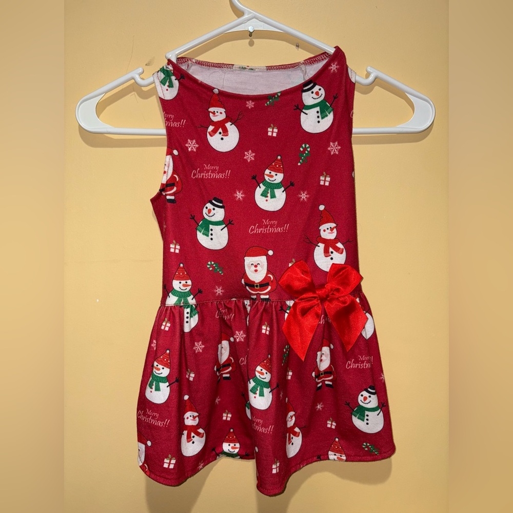 Dog Red Christmas Dress with Snowman Print